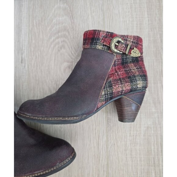L'artiste Spring Step Scottala Burgundy Red Leather Zip Plaid Ankle Boots 39 8.5 - Picture 14 of 14